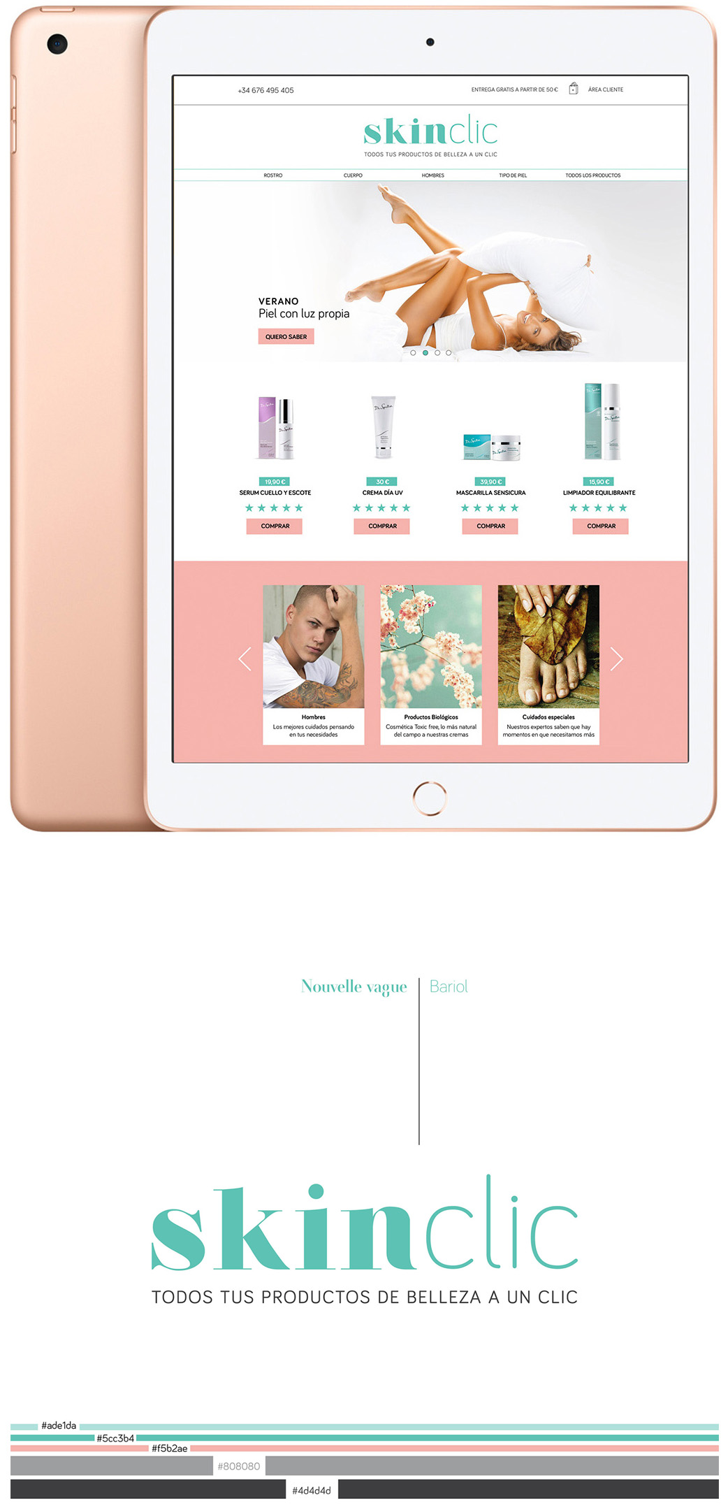 UX-UI, web y branding de Skinclic para vender productos cosméticos realizada por Susana Cid, diseñadora
